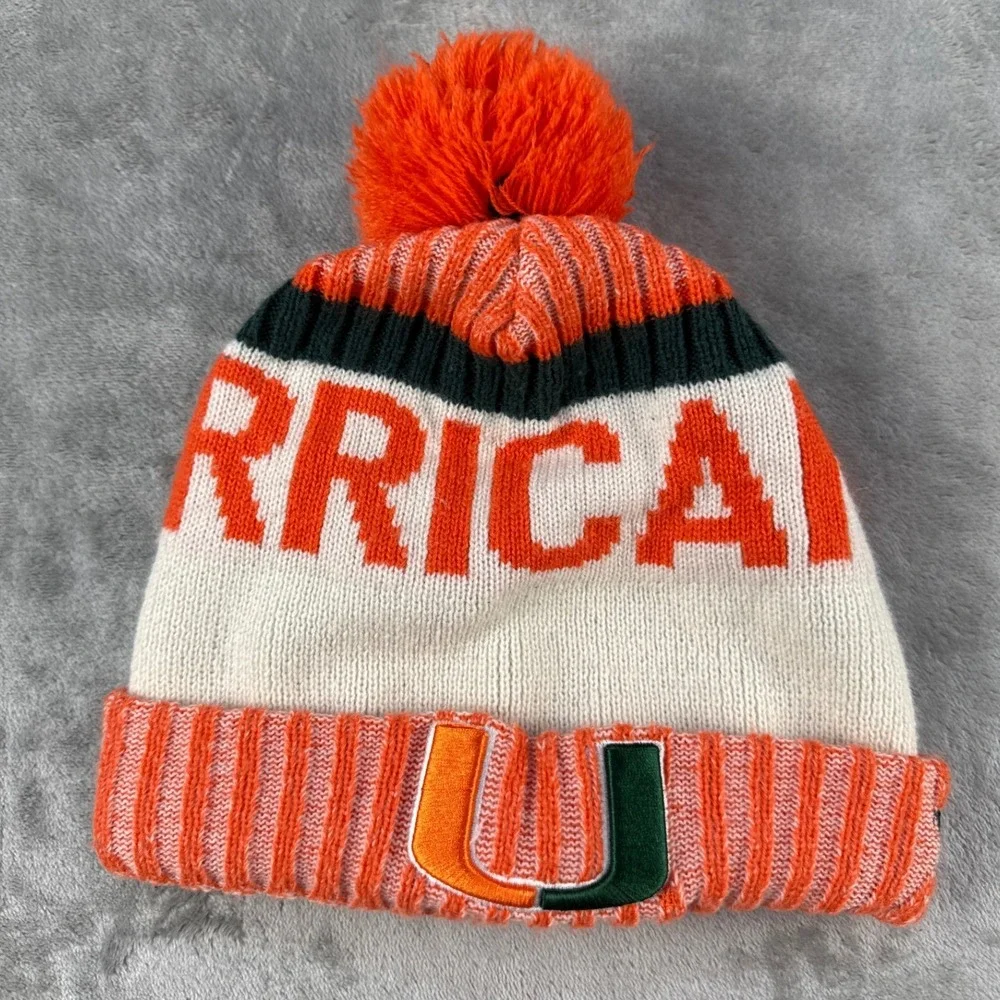 Miami Hurricanes Beanie New Era Unisex OSFM NCAA Football Orange White EUC
